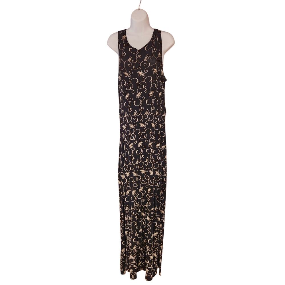Vintage Jalate Black Tank Maxi Dress With Slits Sz Small‎